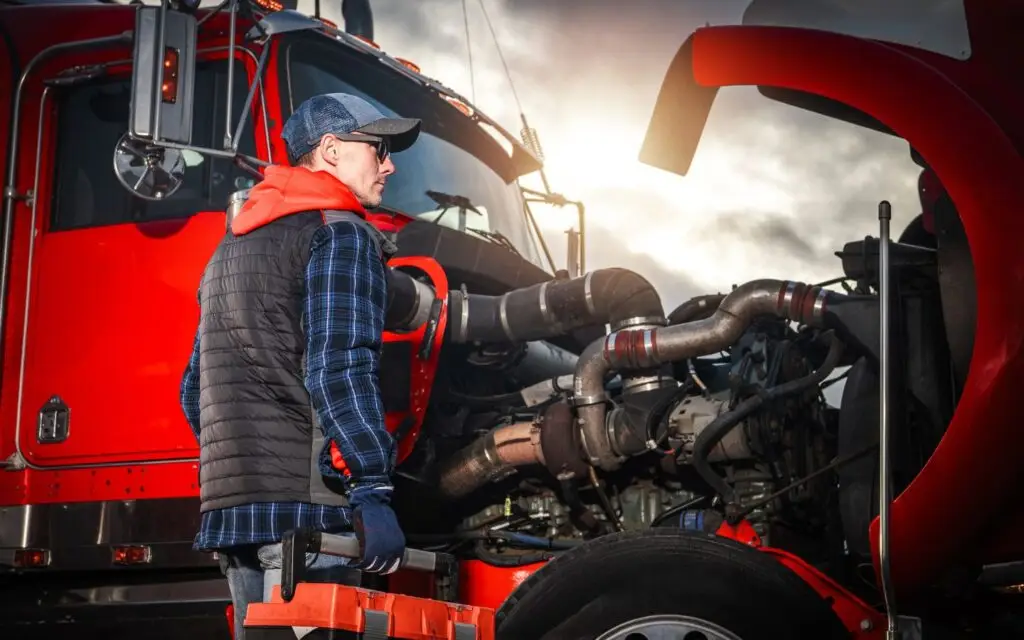 Diesel mechanic performing a mobile forced regen Joplin MO on a heavy-duty commercial truck